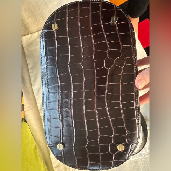 $1495 Toteme Dark Brown Belted Croc-Embossed Tote Bag - Picture 11 of 14